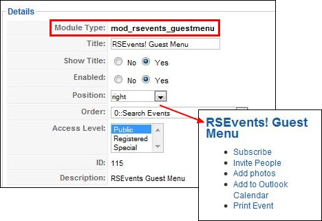 RSEvents! host and guest menu modules